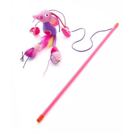 Undita Interactiva pentru Pisici cu Soricel din Plus si Clopotei (Tija 40 cm, Snur 50cm)