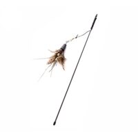 Undita Interactiva Pisici cu Carabina, Pene Naturale si Clopotel: Tija Lunga 46cm, Momeala Interschimbabila