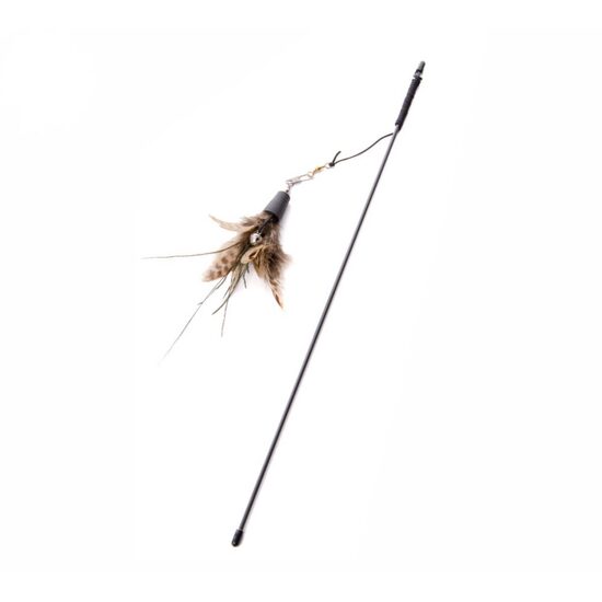Undita Interactiva Pisici cu Carabina, Pene Naturale si Clopotel: Tija Lunga 46cm, Momeala Interschimbabila