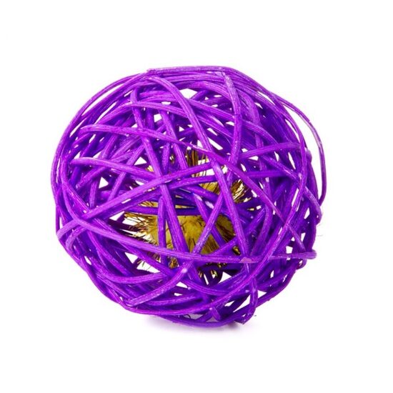 Jucarie pentru Pisici Minge din Ratan Violet cu Betea si Clopotel JK Animals 6 cm