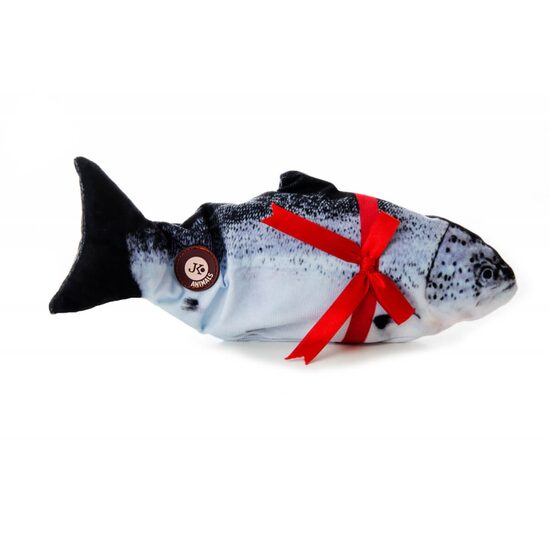 Jucarie Interactiva pentru Pisici Peste din Plus cu Miscare si Incarcare USB JK (29 cm): Animatie Realista si Distractie Fara Baterii
