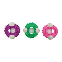 Jucarie inelara din cauciuc TPR si Nylon dur pentru caini petRO, Cerc cu pini si insertii rigide 10.5x10x3 cm