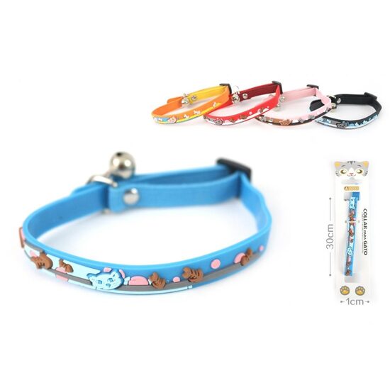 Zgarda pentru Pisici din PVC cu Imprimeu Grafic si Clopotel, 1×30 cm, Yommy