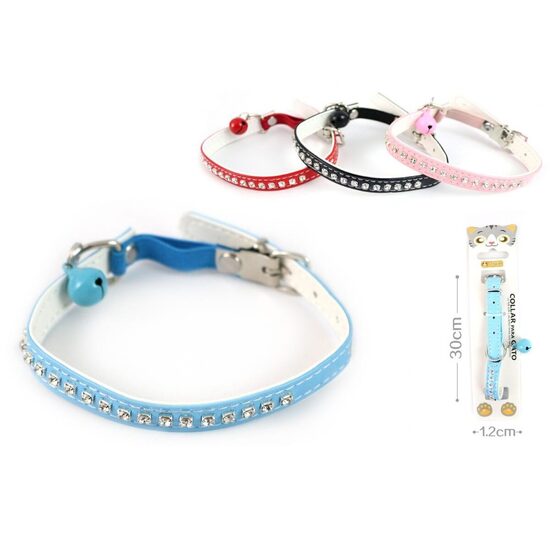 Zgarda Pisici din Piele Ecologica, Elastic, Diamante si Clopotel 1.2x30 cm: Fashion, Confort si Stil