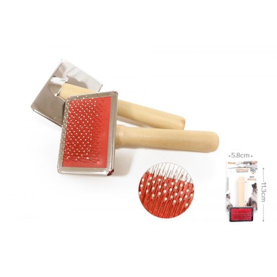 Tesala din Lemn cu Pini Protectie YOMMY  (Marimi XS / M) – Perie Clasica din Lemn Natural pentru Caini si Pisici · 