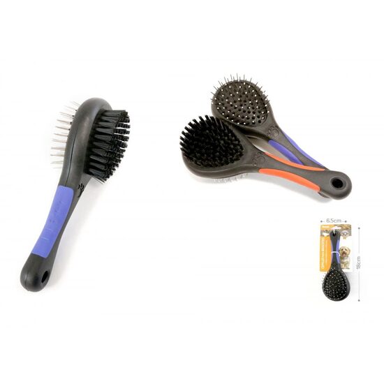 Perie Dubla din Plastic YOMMY 2 Parti – Ergonomic cu Pini Metalici, Peri din Nailon si Maner Antiderapant, 18 x 6.5 cm