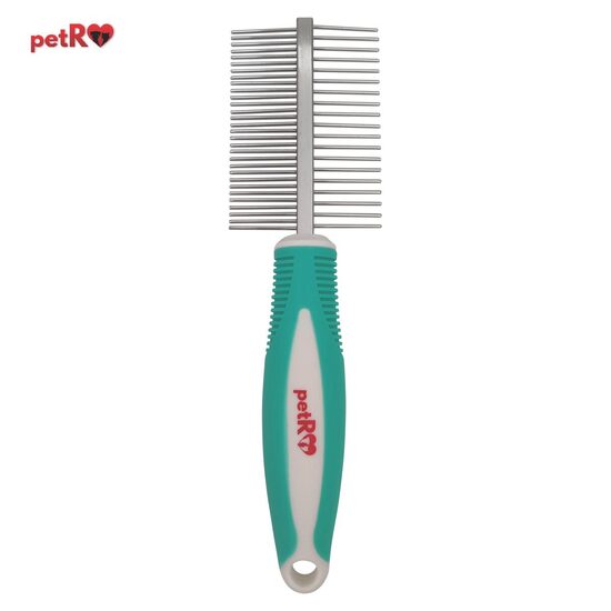 Pieptene Metalic Dublu Profesional 2-in-1 petRO pentru Descurcat si Finisat Blana, 19.5 x 5.1 cm