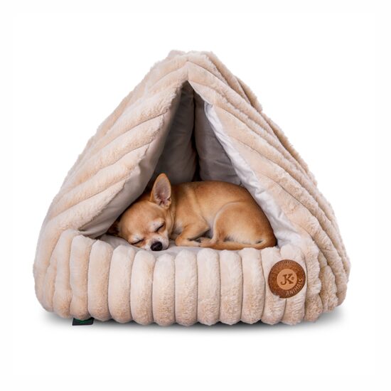 Casuta Iglu Caini, Pisici JK Olaf, Bej 45 cm, Design Minimalist; perna Detasabila, Antriderapant