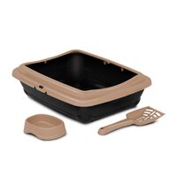 Set Complet Pisici Mici MPB (46x36x12 cm) Bej - Litiera cu Rama, Lopatica si Bol