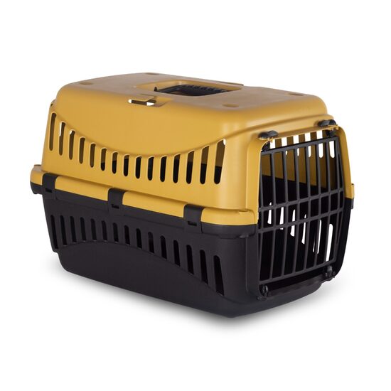 Cusca Pisici si Caini Mici GIPSY S Gold 46x31x32cm - Transportor Usa Plastic si Siguranta Auto, Veterinar
