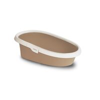 Litiera Ovala Anatomica pentru Pisici Mari Minou L (58x39x17 cm) - Cu Spate Inaltat, Rama Asimetrica si Fara Colturi
