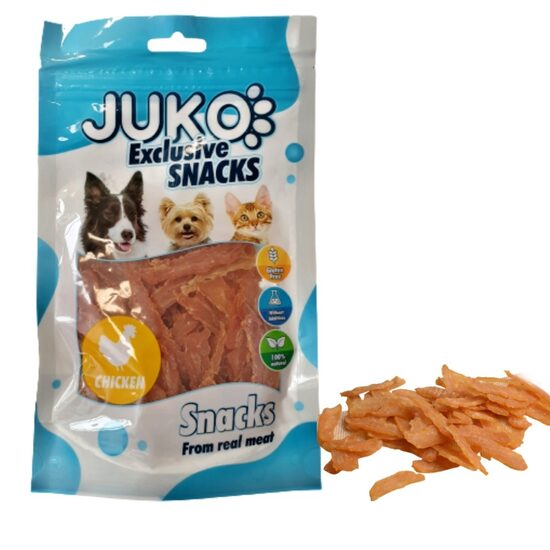 Recompense Naturale Caini si Pisici JUKO Chipsuri / Fasii Mici din Carne de Pui (70gr) – Snack Subtire Fara Gluten